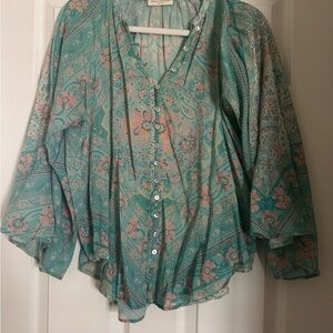 Spell Teal and Pink Paisley Blouse